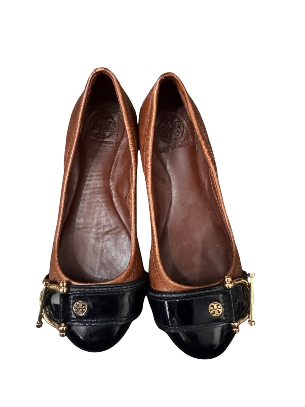 Tory Burch Tan & Black Leather Ballet Flats size 5M - Picture 2 of 13